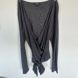 Express Ribbed Wrap Tie Front Top – Size Large